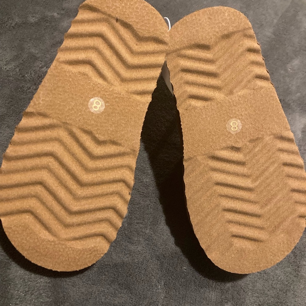 Tan Suede Slip-On Moccasin Slippers with Red & White Trim - Picture 5 of 5